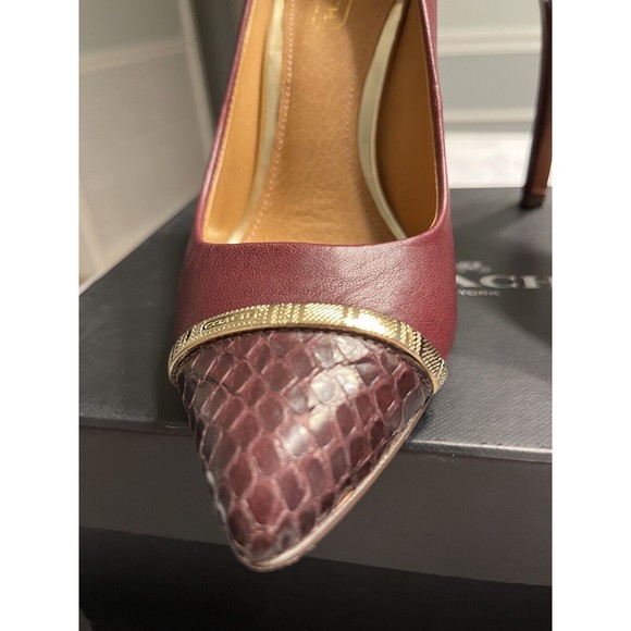 Coach Nacie Snakeskin Toecap Gold Logo Across Foot Top 4” Heel Shoes Sz 5B -IOB - Picture 5 of 16
